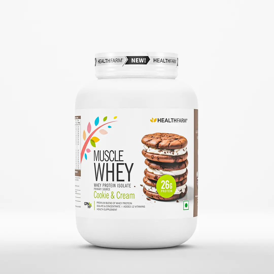 Healthfarm Muscle Whey Protein for Strength and Muscle Growth - Cookie & Cream,2 Kg