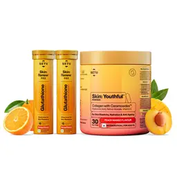 Setu Radiant Skin: Combo contains 8g Marine Collagen + Ceramosides & 8-in-1 Glutathione Fizzy Tabs | Reduces Hyperpigmentation, Wrinkles, Fine Lines & Supports Radiant, Healthy Skin | For Men & Women