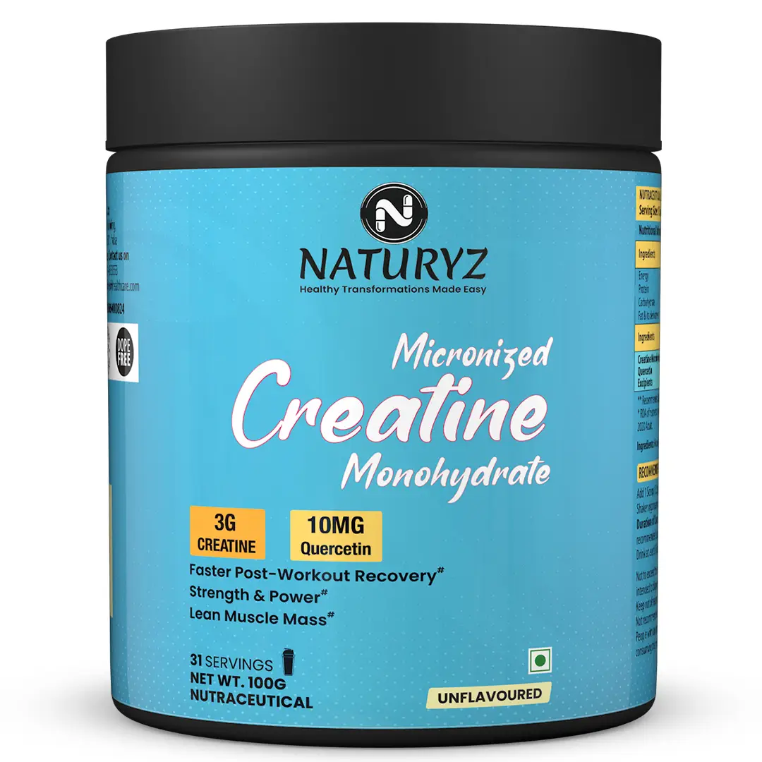 Naturyz Micronized Creatine Monohydrate with 10mg Quercetin for Strength and Power - Unflavoured,100 gm