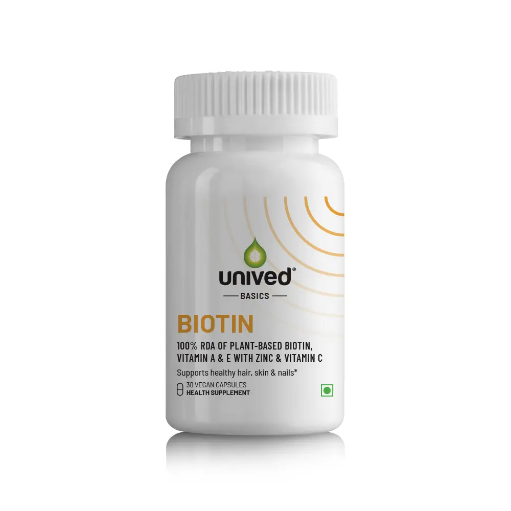 Unived Basics Biotin for Reducing Brittle Nails And Improves Their Strength - Pack of 1 (30 Capsules)