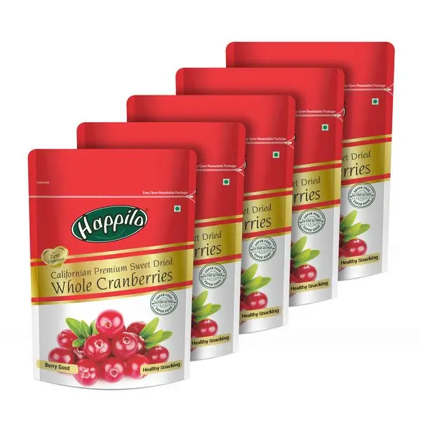 Happilo Premium Californian Whole Cranberries - Pack of 5 (1000 gm)