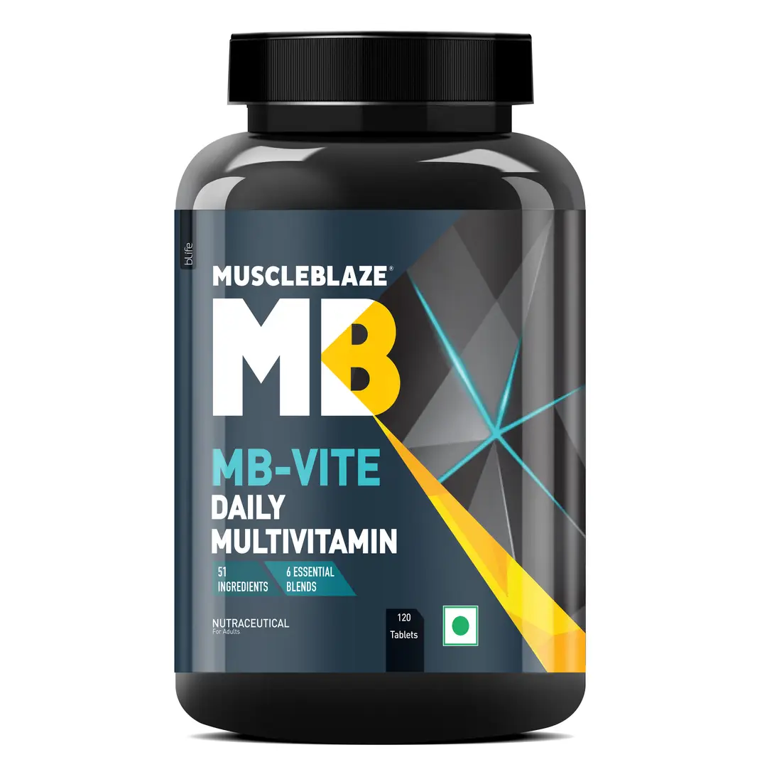 MuscleBlaze - MB-Vite Daily Multivitamin - with Vitamins and Minerals, Prebiotic and Probiotics - for Energy, Stamina and Recovery - Pack of 1 (120 Tablets)