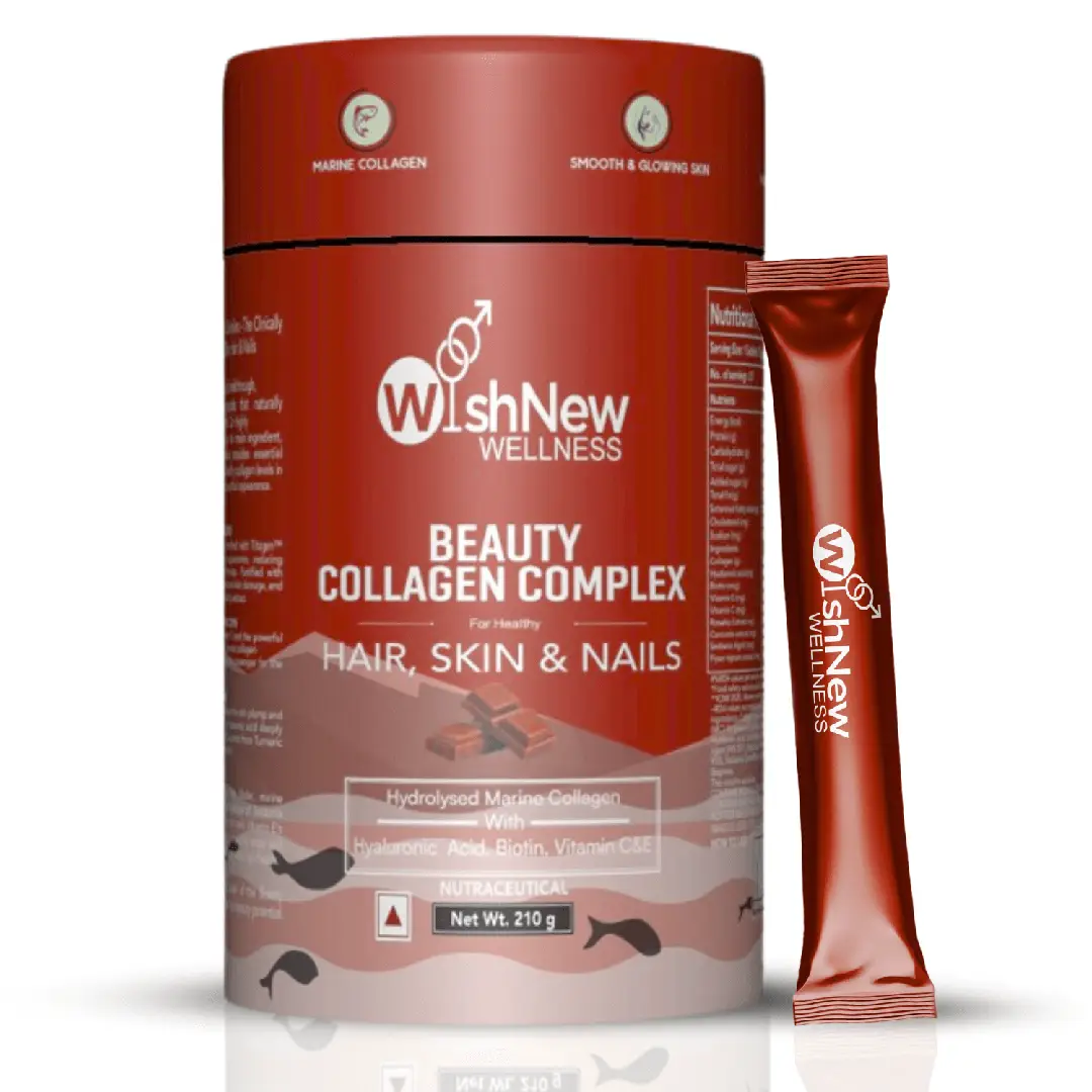 Wishnew Wellness Beauty Collagen Complex with Hyalronic Acid Biotin for Healthy Hair, Skin and Nails - Chocolate (210gm)