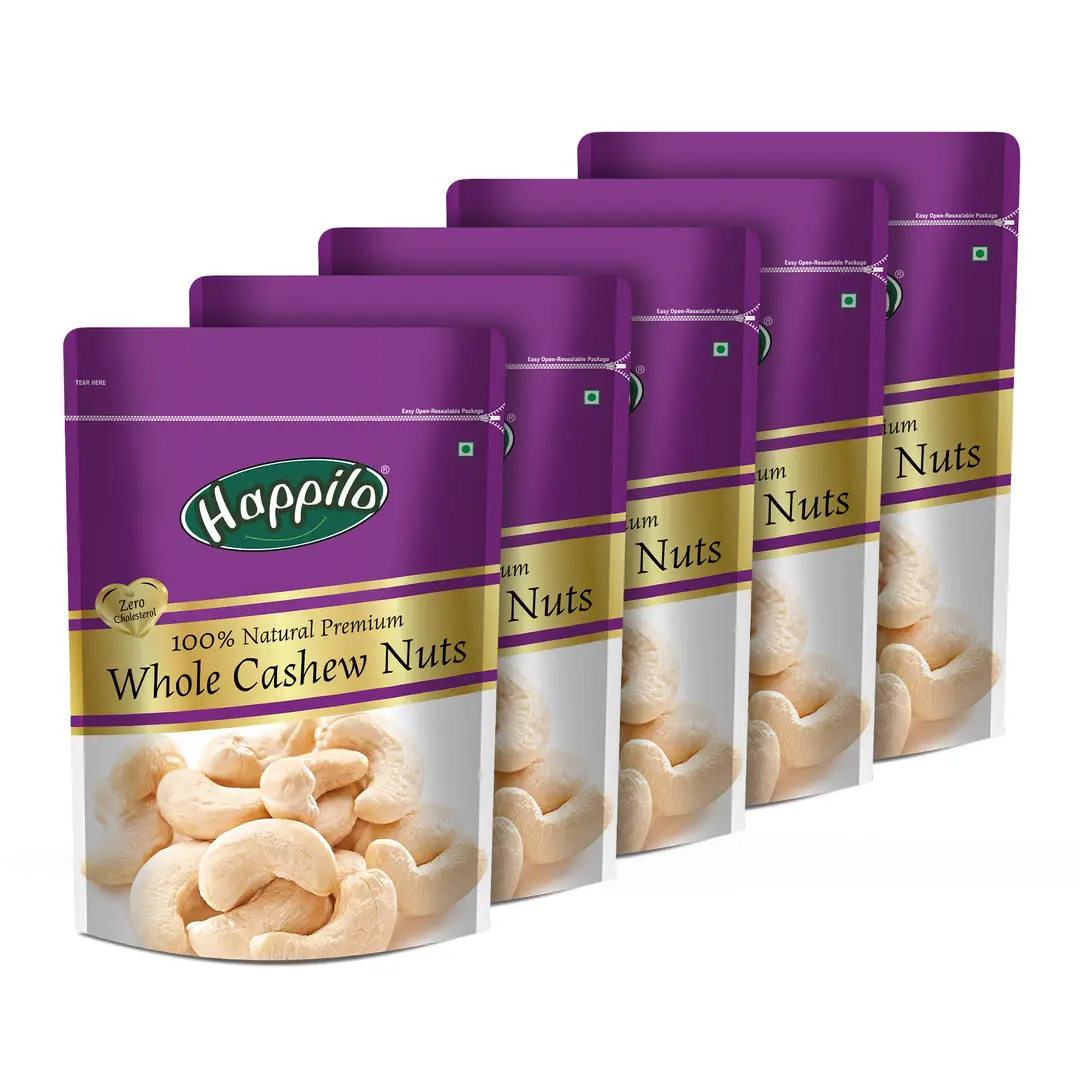 Happilo Premium Natural Whole Cashews - Pack of 5 (1000 gm)