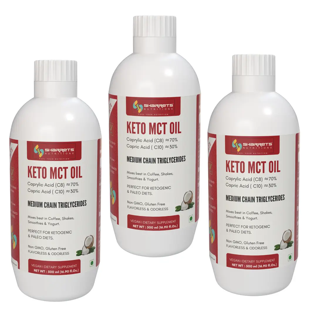 Sharrets Vegan Keto MCT Oil for Fat loss, Intermittent fasting and Energy - Pack of 3 (1500ml)