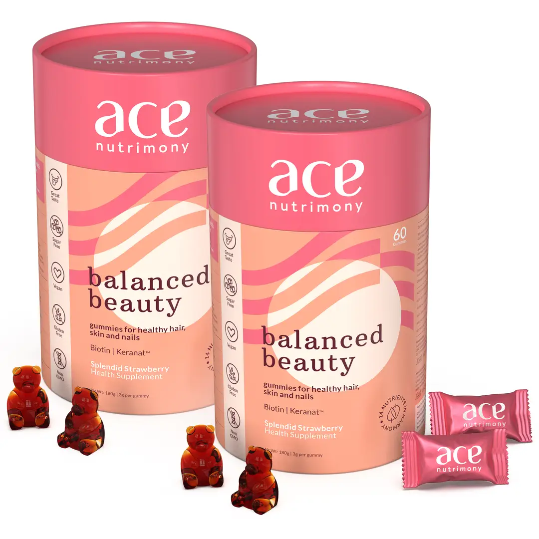 Ace Nutrimony - Balanced Beauty Gummies for hair, skin and nails - Pack of 2 (120 Gummies)