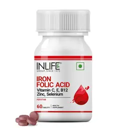 INLIFE - Chelated Iron Folic Acid Supplement with Vitamin C, E, B12, Zinc & Selenium for Men Women - 60 Tablets icon