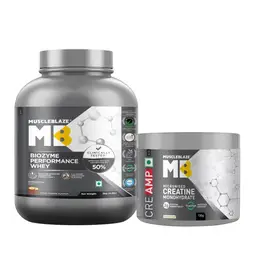 MuscleBlaze Biozyme Performance Whey Protein (Kesar Thandai,4.4lb) and Creatine Monohydrate CreAMP™ (100g, Unflavoured) - Combo