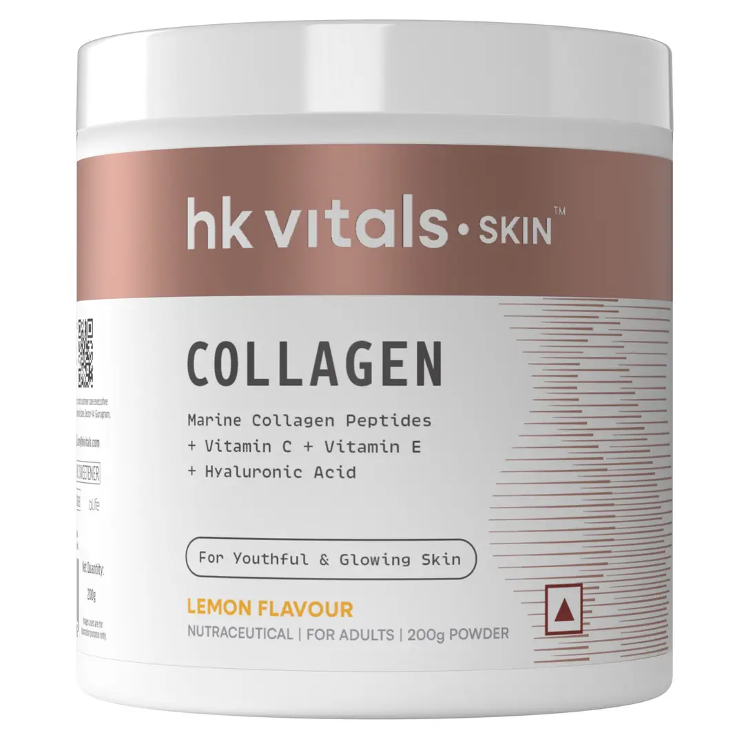 HK vitals Marine Collagen Supplement | Vitamin C, E, Sodium Hyaluronate | For Healthy Skin, Hair & Nails - Lemon,200 gm