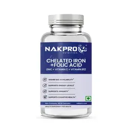 Nakpro Chelated Iron Folic Acid Supplement with Vitamin C, Zinc & Vitamin B12 for Cognitive Health
