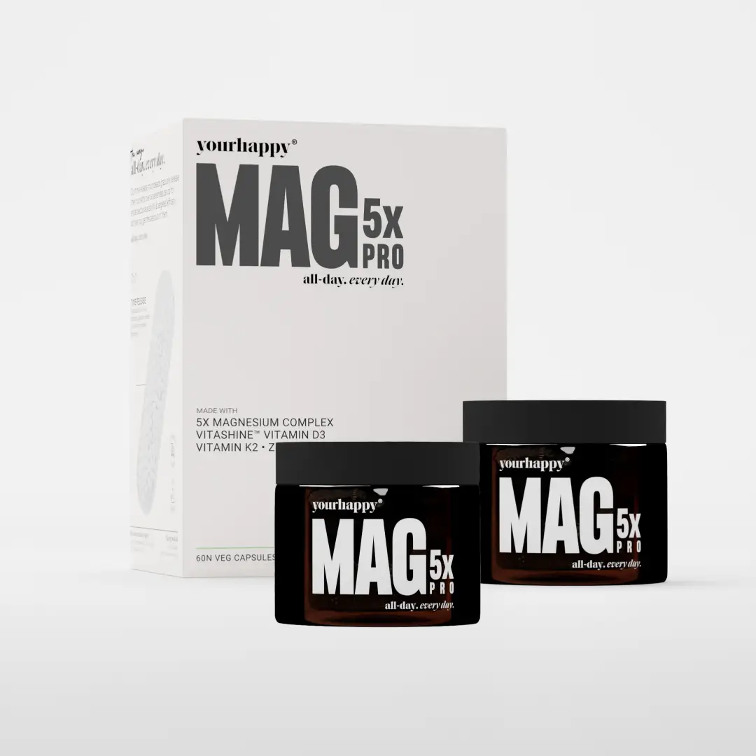 YourHappyLife Magnesium 5X Pro Advanced Slow-Release Magnesium with 5 Forms of Magnesium, Vitamin D3, K2 & Zinc for Sleep, Recovery and Stress Relief - Pack of 2 (120 Capsules)