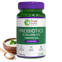 Pure Nutrition Probiotics 25 billion CFU + prebiotics 250 mg l Capsules for women, men to support gut health & Improve digestion icon
