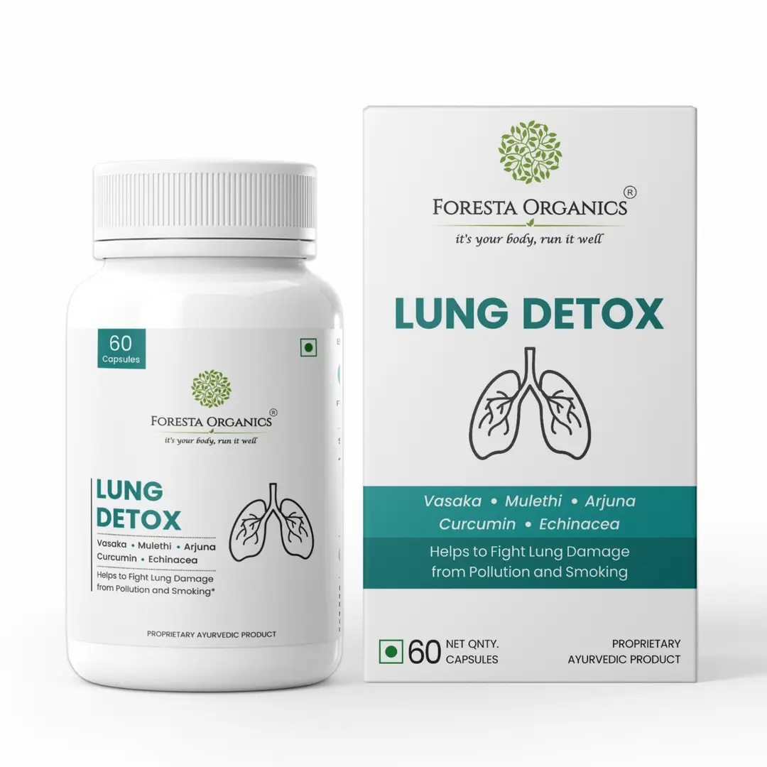 Foresta Organics - Lung Detox with Vasaka, Mulethi, Arjuna & Stinging Nettle for Lowering Stress & Building Muscle - Pack of 1 (60 Capsules)