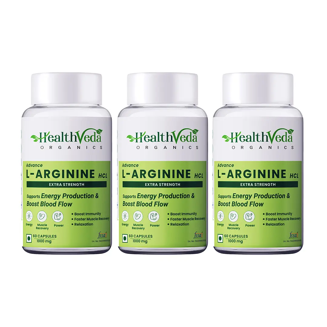Health Veda Organics L Arginine 1000 mg with Chromium Picolinate for Muscle Growth, Stamina, Recovery, Immunity and Energy - Pack of 3 (180 Tablets )