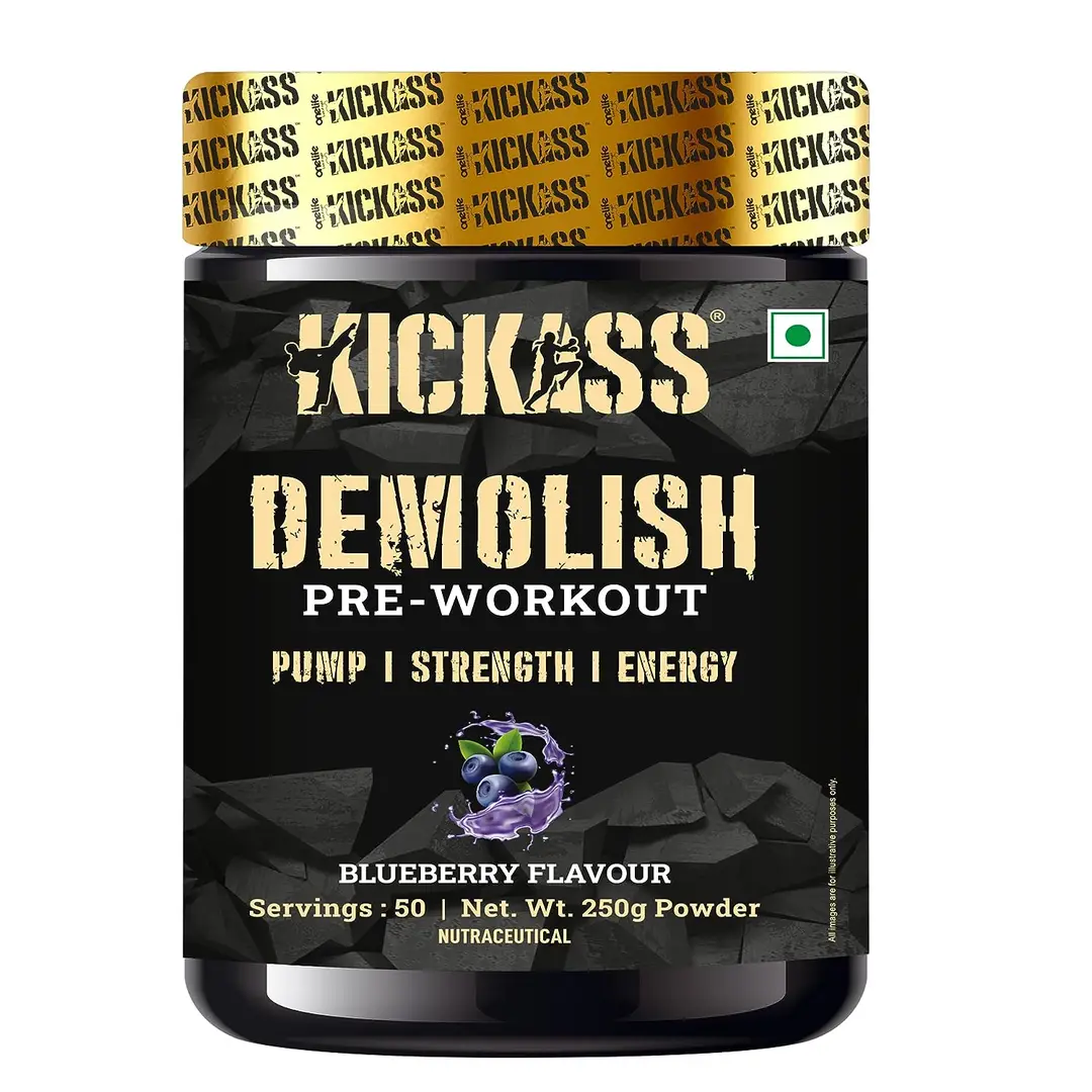 Kickass Demolish Preworkout for Pump, Strength and Energy - Blueberry