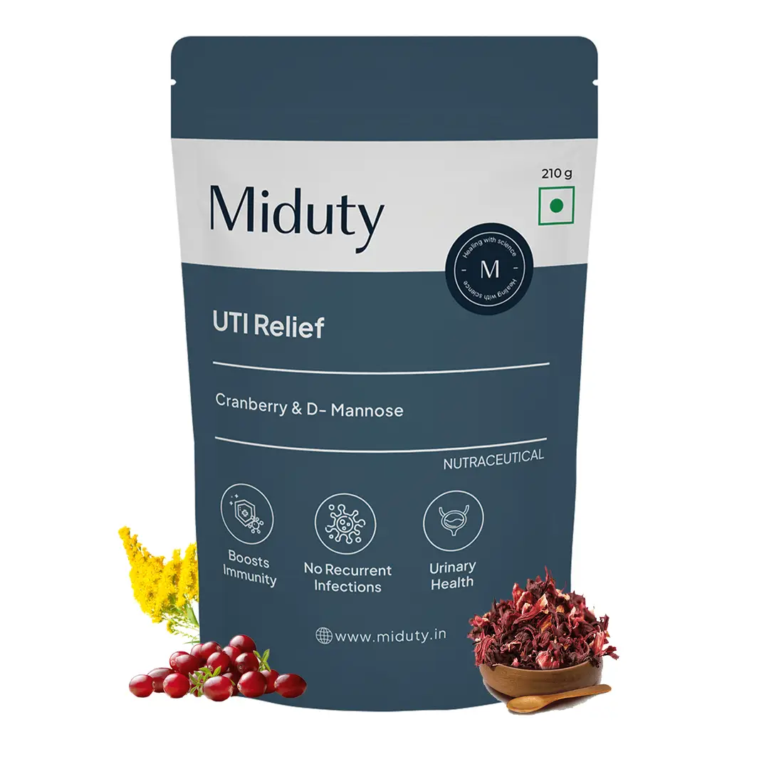 Miduty UTI Relief with Cranberry and D Mannose for Urinary Health and No Recurrent Infections - 210 gm