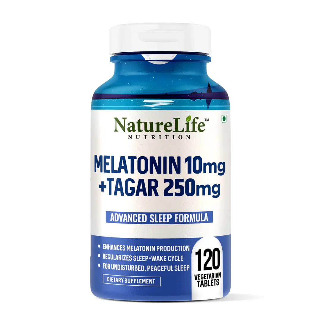 Nature Life Nutrition - Melatonin 10mg Supplement with Tagar 250mg - Pack of 1(120 Tablets)