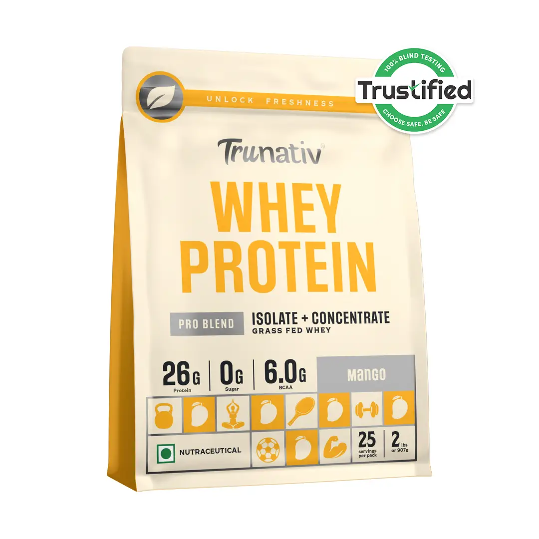Trunativ Pro Blend Whey Protein with Grass-Fed Isolate & Concentrate for Muscle Recovery and Strength - Mango,2 lb