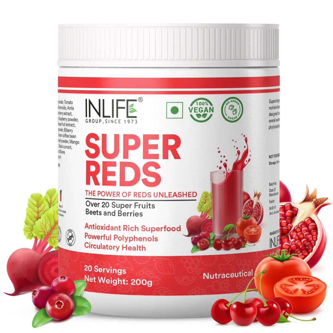 INLIFE Super Reds Powder with 20 Super Fruits, Beets & Berries for Powerful Antioxidants Support - 200 gm