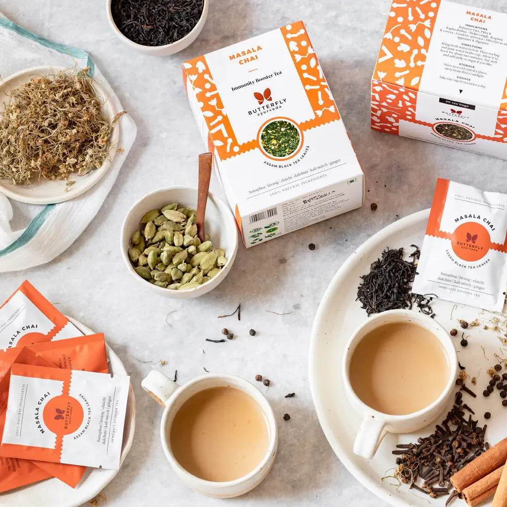 Butterfly Ayurveda - Masala Chai – Assam Black Tea Leaves With Herbs - 20 Tea Bags - Pack of1(20Tea Bags)