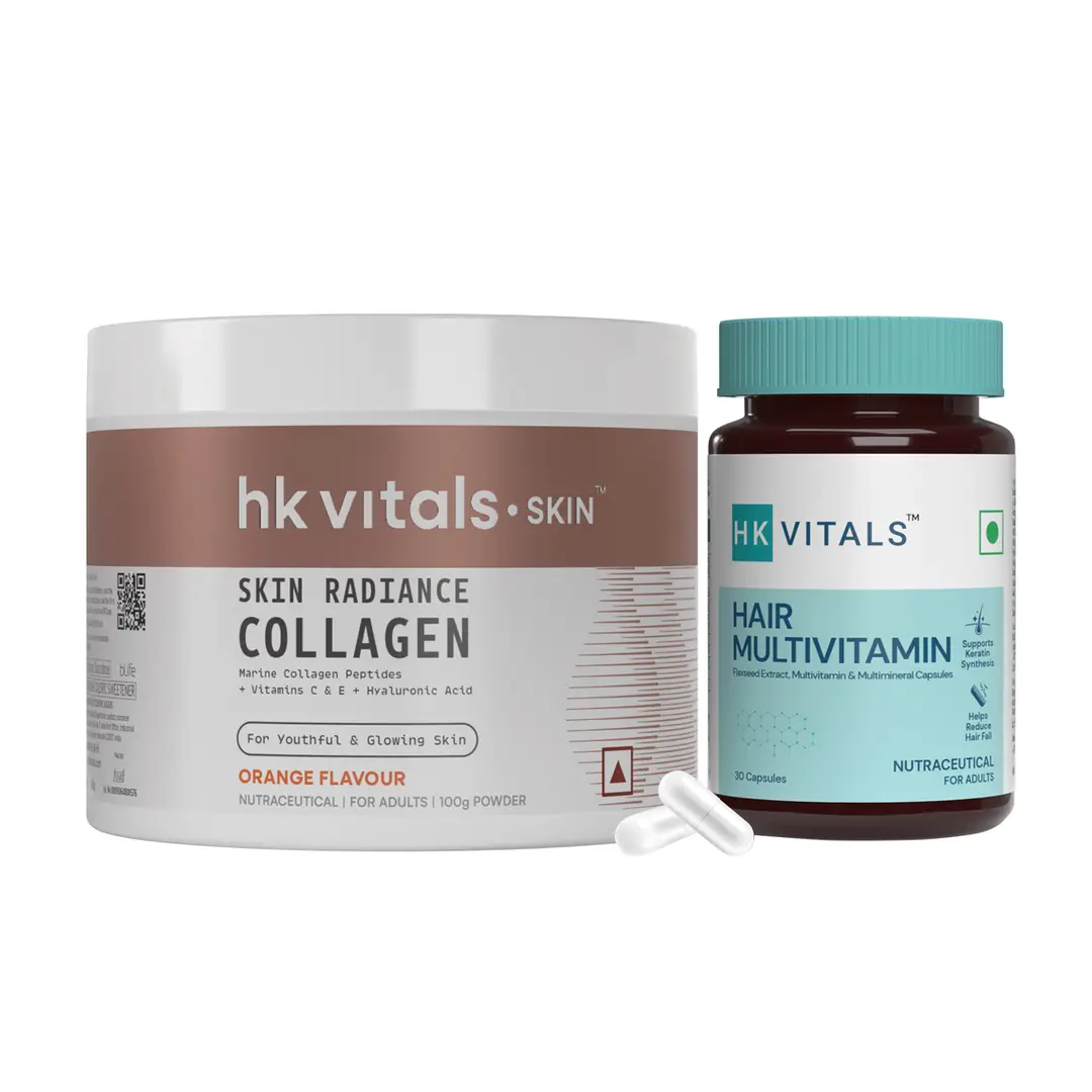 hk vitals Hair Multivitamin (30 Capsules) and Skin Radiance (Orange, 100 gm) - (Combo Pack)