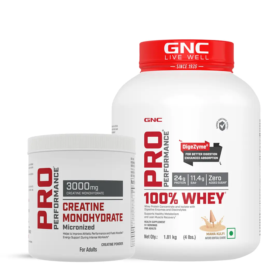 DSC - GNC - Pro Performance 100% Whey Mawa Kulfi + Creatine Monohydrate-4lbs / 250gm Combo - Combo Pack (Whey + Creatine)