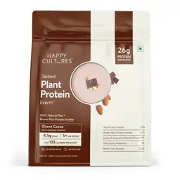 Happy Cultures 26g Tastiest Plant Protein|Pea & Brown Rice Protein Isolate| Vegan| 20 Complete Amino Acids| Women & Men| No Bloating, Easy to Digest| Dairy Free with Probiotics - 500 g