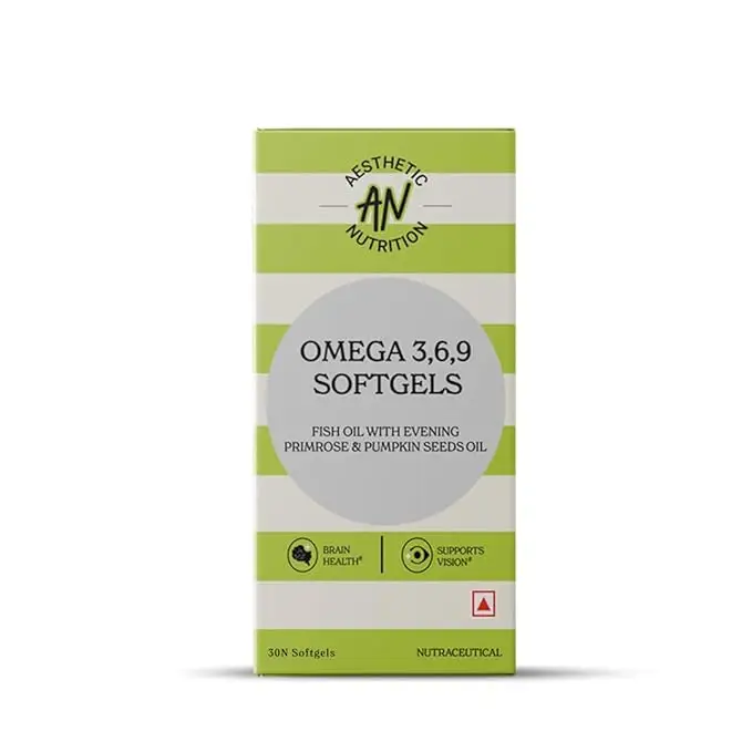 Aesthetic Nutrition Omega 3, 6, 9 with Evening Primrose, Fish Oil, and Pumpkin Seed Oil for Heart, Skin, and Joint Health - Pack of 1 (30 Tablets)