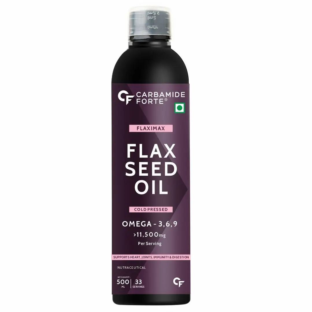 Carbamide Forte Cold Pressed Flaxseed Oil with 11500mg Omega 3 6 9 for Eating, Skin and Hair Growth - 500 ml