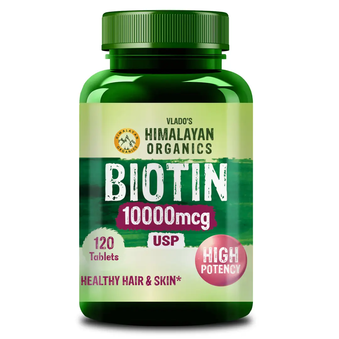 Vlado's Himalayan Organics Biotin 10000 mcg for Healthy Hair and Skin - Pack of 1 (120 Tablets)