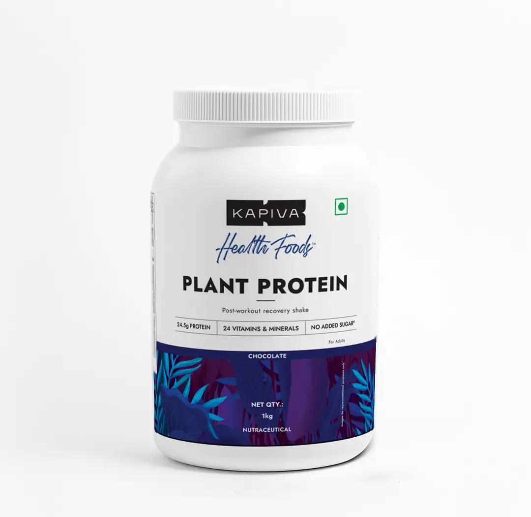 Kapiva Plant Protein - Chocolate | 24.5g Protein per Scoop | Post-workout Recovery Protein Shake | 100% Plant Based Protein - Pack of 1 (1000 gm)