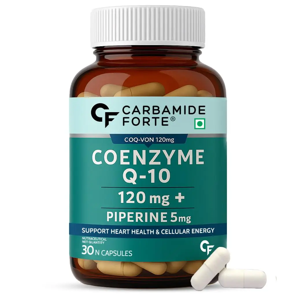 Carbamide Forte - Coq10 Coenzyme Q10 - 120mg Capsule with Piperine 5mg Supplement - Pack of 1 (30 Capsules)