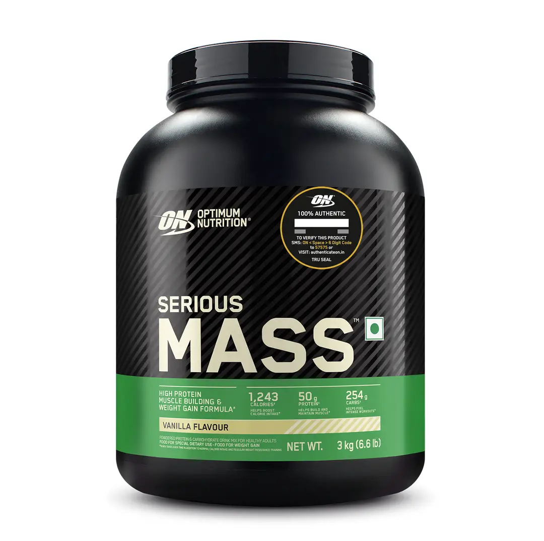 Optimum Nutrition (ON) -Serious Mass High Protein Weight Gain Powder - with 23+ Vitamins-Minerals, Glutamine & 3g Creatine - for Weight Gaining - Vanilla,6.61 lb