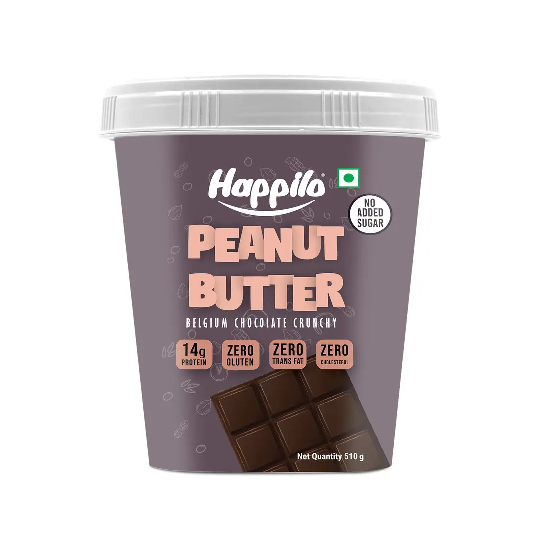 Happilo Belgium Chocolate Peanut Butter for Weight Management - Crunchy,510 gm