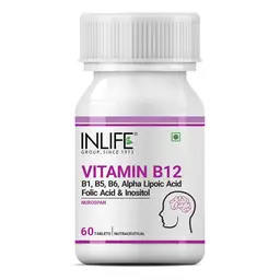 INLIFE - Vitamin B12 with B1, B5, B6, Alpha Lipoic Acid ALA, Folic Acid, Inositol Supplements - 60 Tablets icon