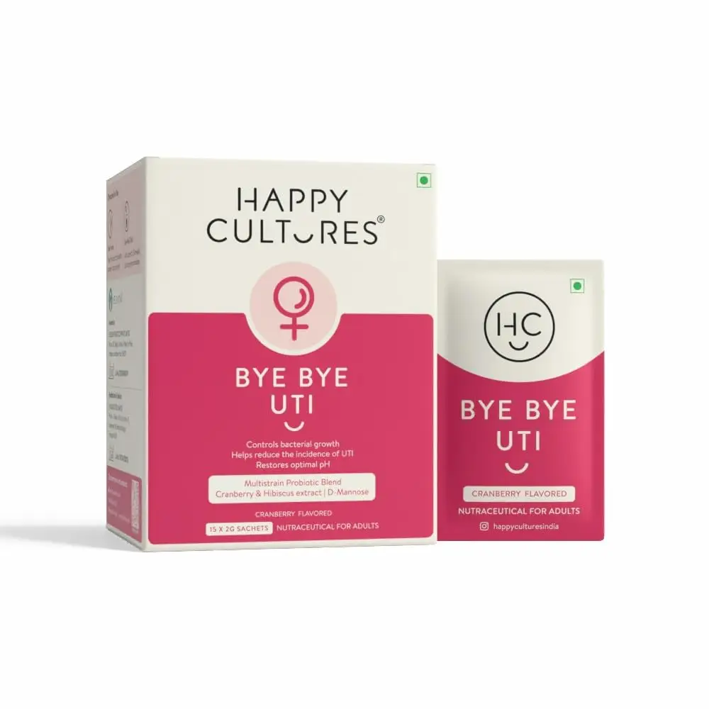 Happy Cultures Bye Bye UTI with D-Mannose, Cranberry Extract & Probiotics for Fast-Acting Relief and Prevention - Pack of 1 (15 Sachets)