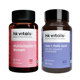 hk vitals Multivitamin Plus Women (30 Tablets) with Iron + Folic Acid Supplement (60 Capsules) | Daily Multivitamin for Women | For Energy, Joints, Skin & Hair