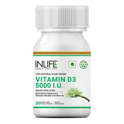 INLIFE - Plant Based Vitamin D3 from Lichen, 5000 IU in Organic Extra Virgin Cold Pressed Coconut Oil for Bone & Immune Health, 30 Vegan Capsules (1 Month Supply) icon