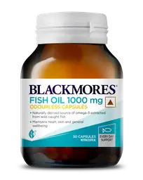 Blackmores - Fish Oil 1000mg | Odourless Fish Oil Omega 3 Fatty Acid Capsules | Potent DHA & EPA Supplement | For Healthy Heart, Brain & Eyes | 30 Capsules icon