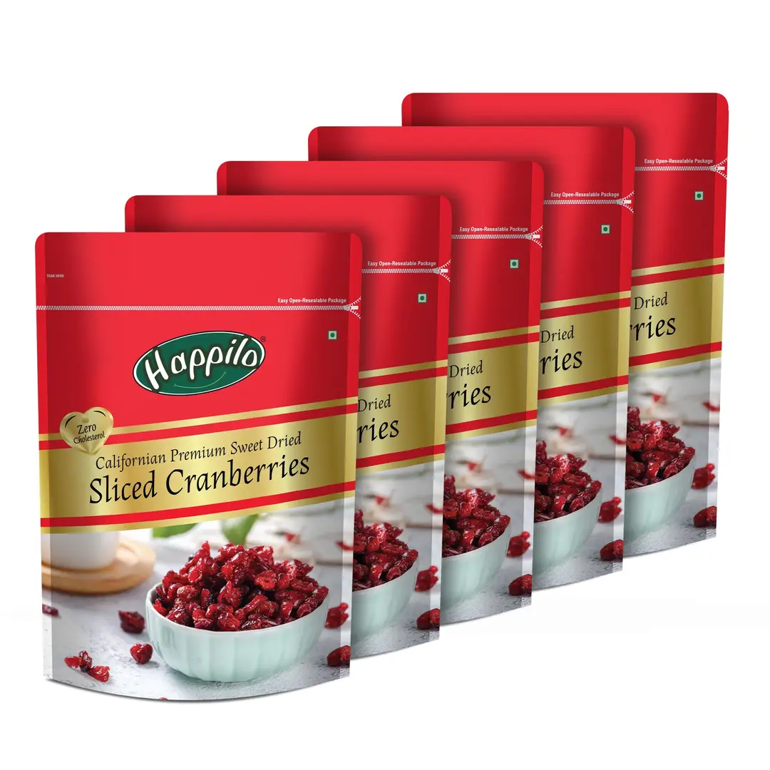 Happilo Californian Premium Sweet Dried Sliced Cranberries - Pack of 5 (1000 gm)