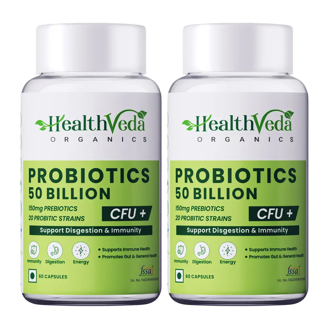 Health Veda Organics - Probiotics 50 Billion CFU Multi-Strains - with 10X Better Digestion - for Immunity & Gut Health - Pack of 2 (120 Capsules)