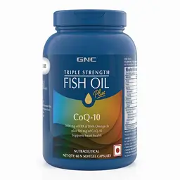 GNC Triple Strength Fish Oil Plus CoQ-10 | Omega-3 Capsules With 1000mg EPA & DHA + 100mg CoQ-10 | Improves Focus | Protects Vision | Supports Joints | No Fishy Burps | USA Formulated | 60 Softgels icon