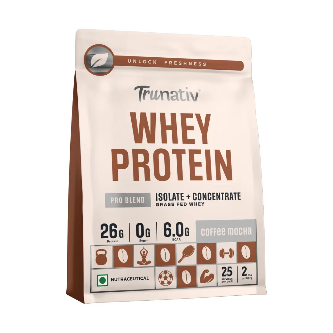 Trunativ Pro Blend Whey Protein with Grass-Fed Isolate & Concentrate for Muscle Recovery and Strength - Coffee Mocha,2 lb