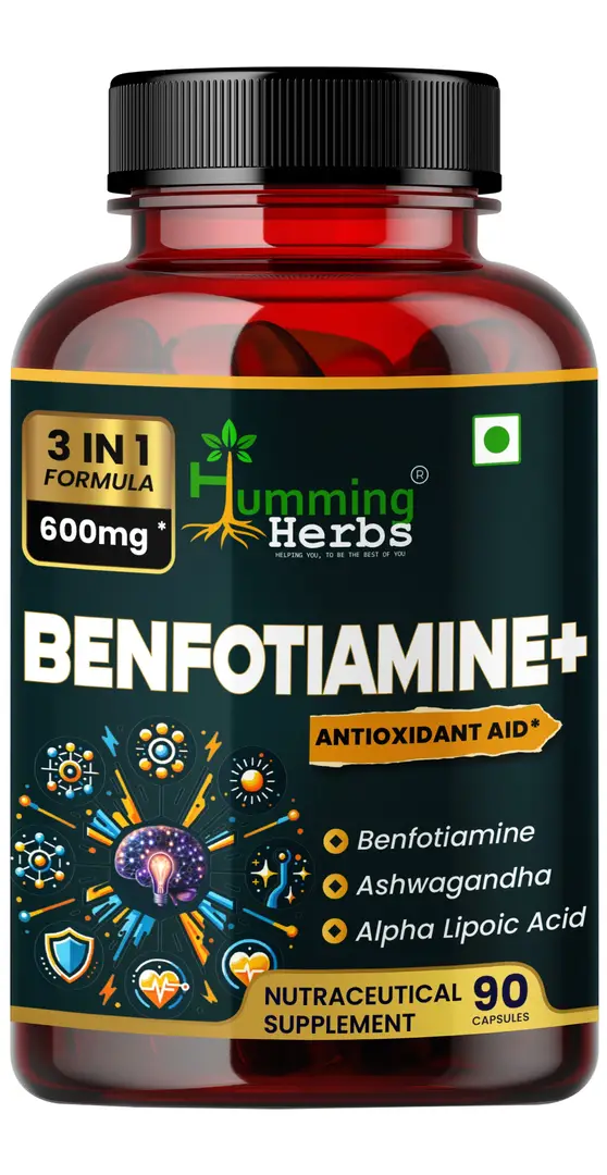 Humming Herbs Benfotiamine with Ashwagandha for Energy, Nerve Health and Metabolic - Pack of 1 (90 Capsules)