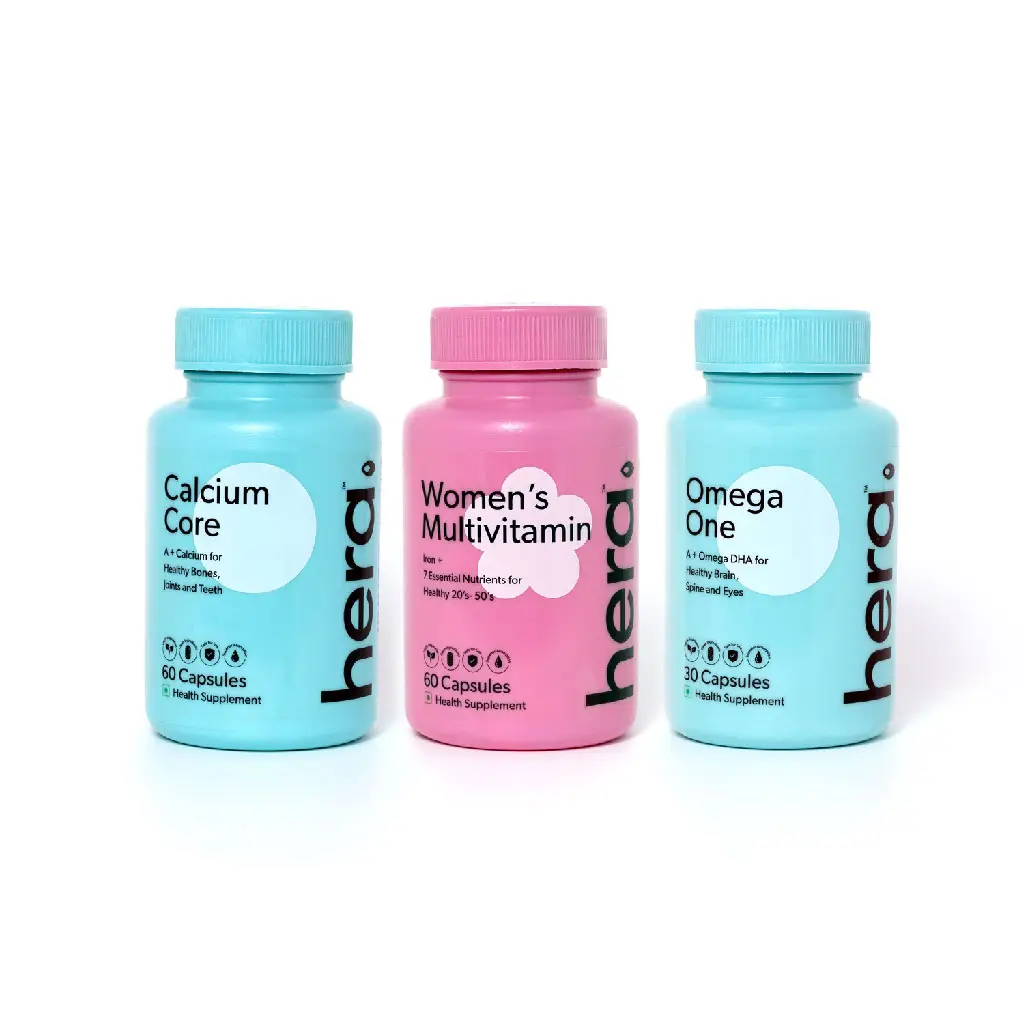 Hera - Women Wellness Bundle - Womens Multivitamin, Calcium Supplement and Omega 3 DHA Supplement - Pack of 1 (150 Capsules)