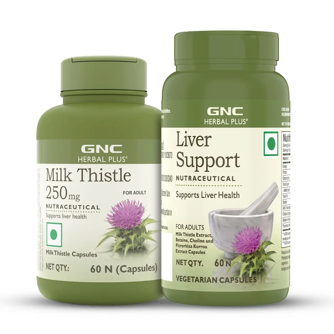 GNC Herbal Liver Care & Herbal Plus Milk Thistle (Combo) - Milk Thistle (60 Capsules) & Liver Support (60 Capsules)