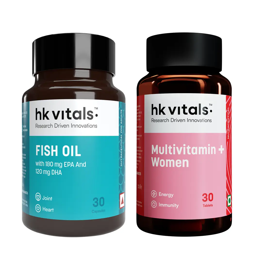 hk vitals Multivitamin Plus Women & Fish Oil Capsules 1000mg Omega 3 with 180mg EPA & 120mg DHA (30 Tablets Each) | Combo Pack - Combo Pack