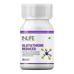 INLIFE - L Glutathione Reduced Dietary Supplement Capsule 1000mg, Vitamin C, Milk Thistle, Grape Seed Extract, Biotin for Healthy & Youthful Skin, 30 Counts icon