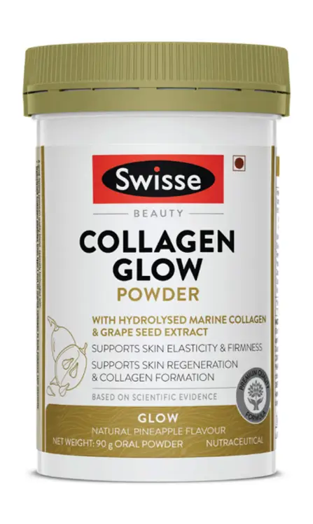 Swisse Beauty Collagen Glow Powder with Hydrolised Marine Collagen and Grape seed Extract - 90 gm