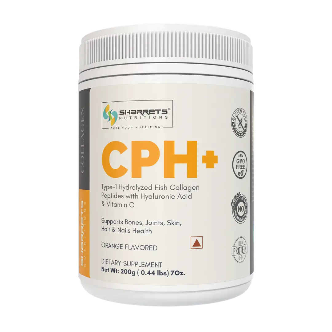Sharrets CPH+, Hydrolyzed Fish Collagen Peptides with Vitamin C & Hyaluronic Acid - Pack of 1 (200 gm)